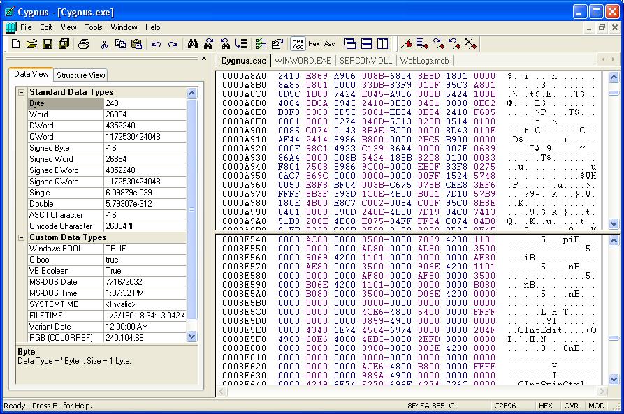 Click to view Cygnus Hex Editor 2.50 screenshot